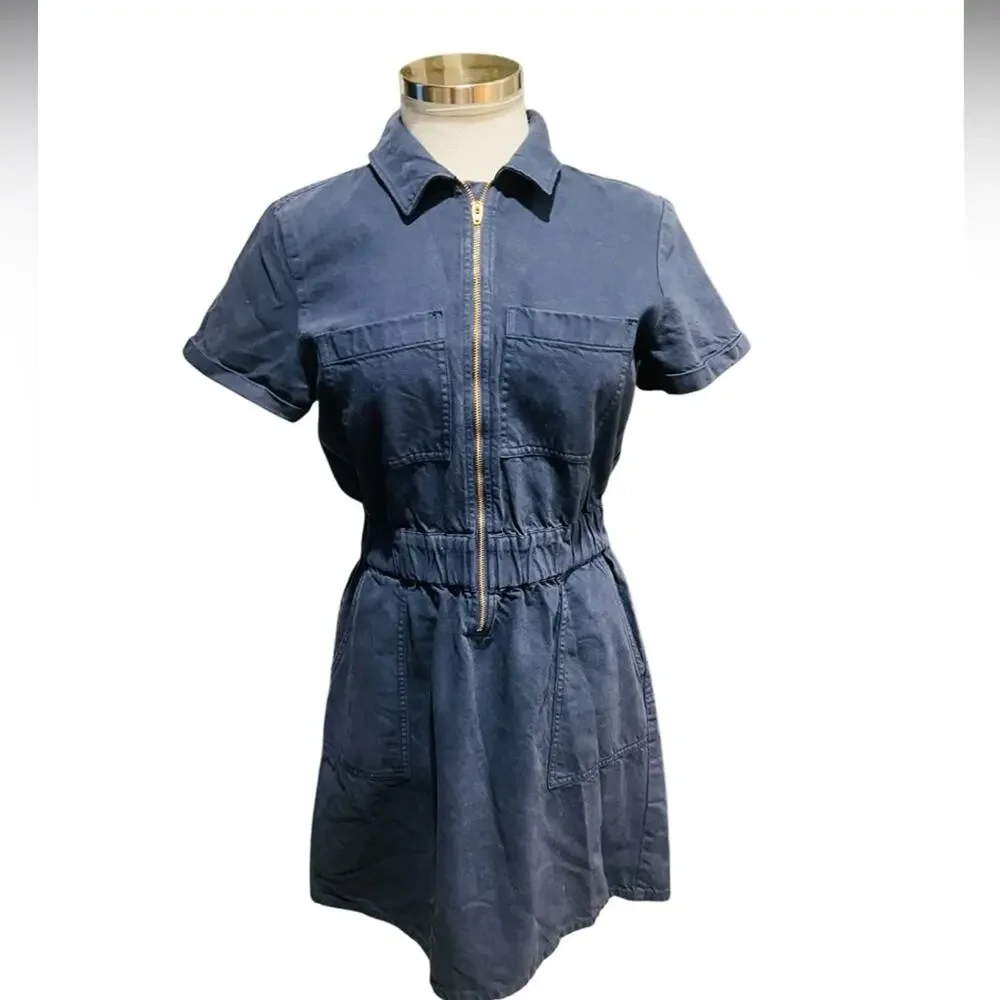 J.Crew Dress Women Blue Navy Half Front Zip Chino Utility Dress Size 4